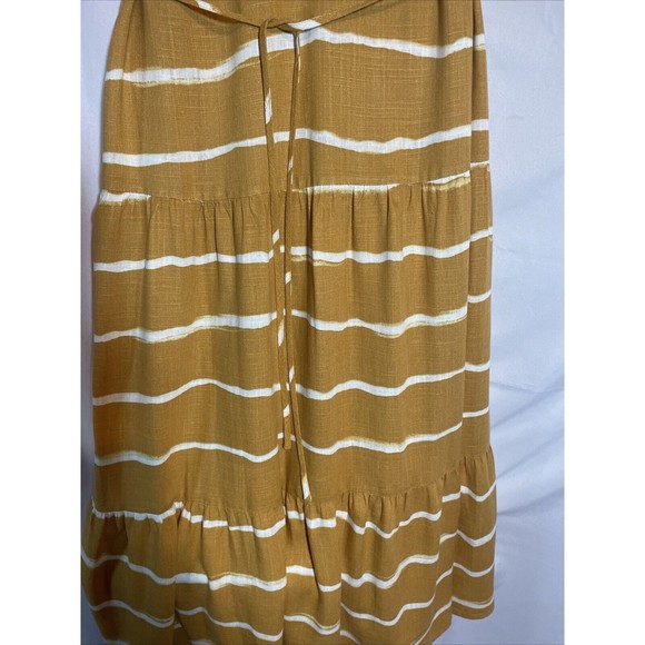 Simply Vera Vera Wang Women size Sm Tiered Midi Dress  Gold Stripe With Lining - Picture 7 of 13